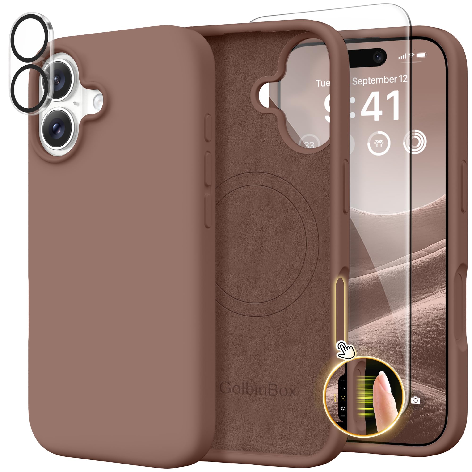 GolbinBox Magnetic for iPhone 17 Case, Silicone Cover, Brown
