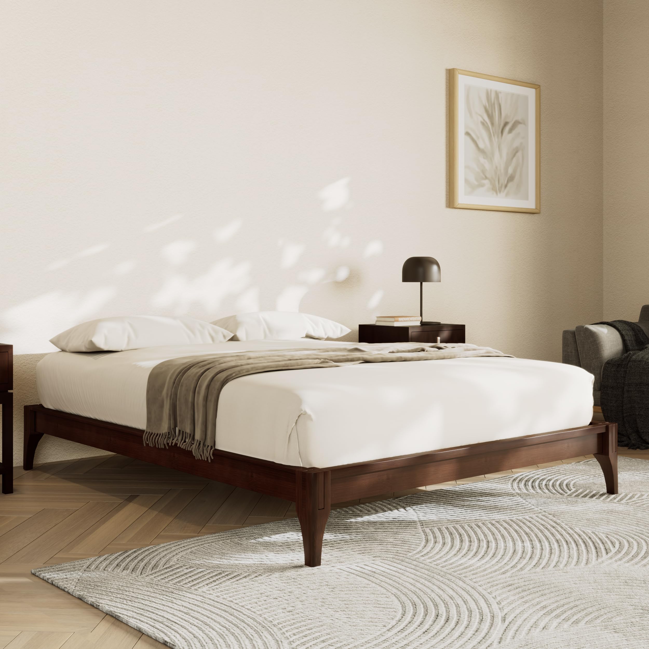 Merax Solid Dry Bamboo Wood King Platform Bed Frame
