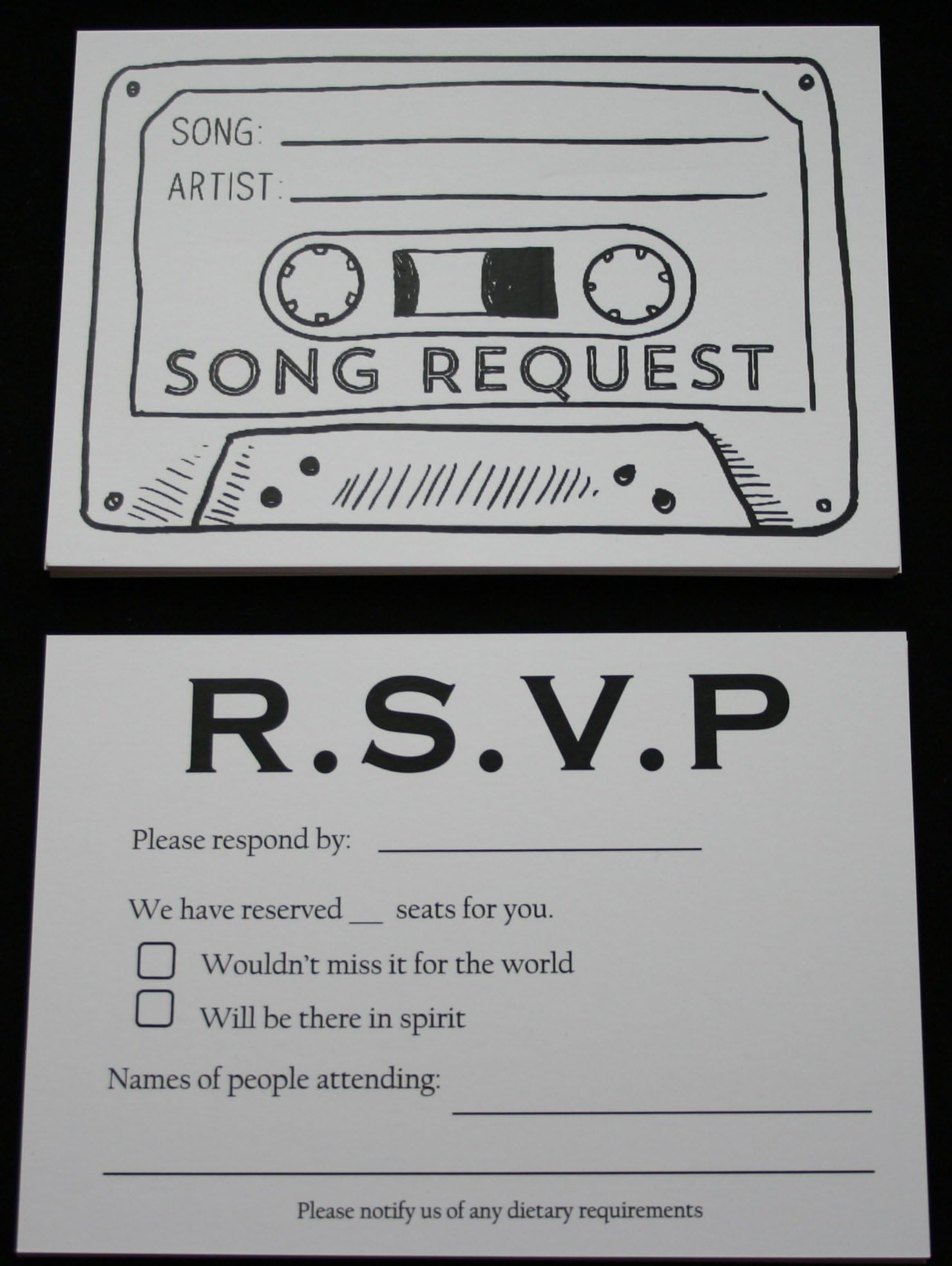Wedding/Party Cassette Song Request with RSVP Double Sided (50)