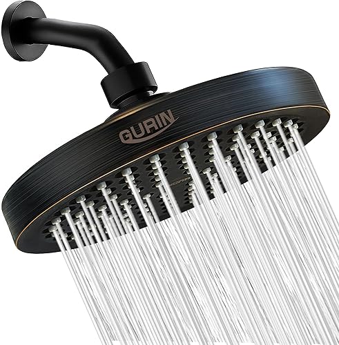 GURIN Cabezal de ducha de alta presión, cabezal de ducha de baño de lujo con ángulos ajustables, boquillas de silicona antiobstrucción, bronce