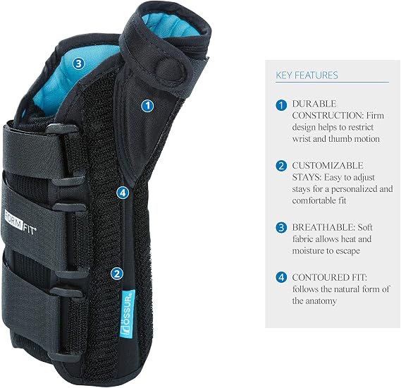 Ossur Formfit Thumb Spica Brace for DeQuervains Tendonitis, Arthritis and Gamekeepers Thumb | Features Removable Aluminium Stays & Contact Closure Straps | Breathable Material | (Left, Small)