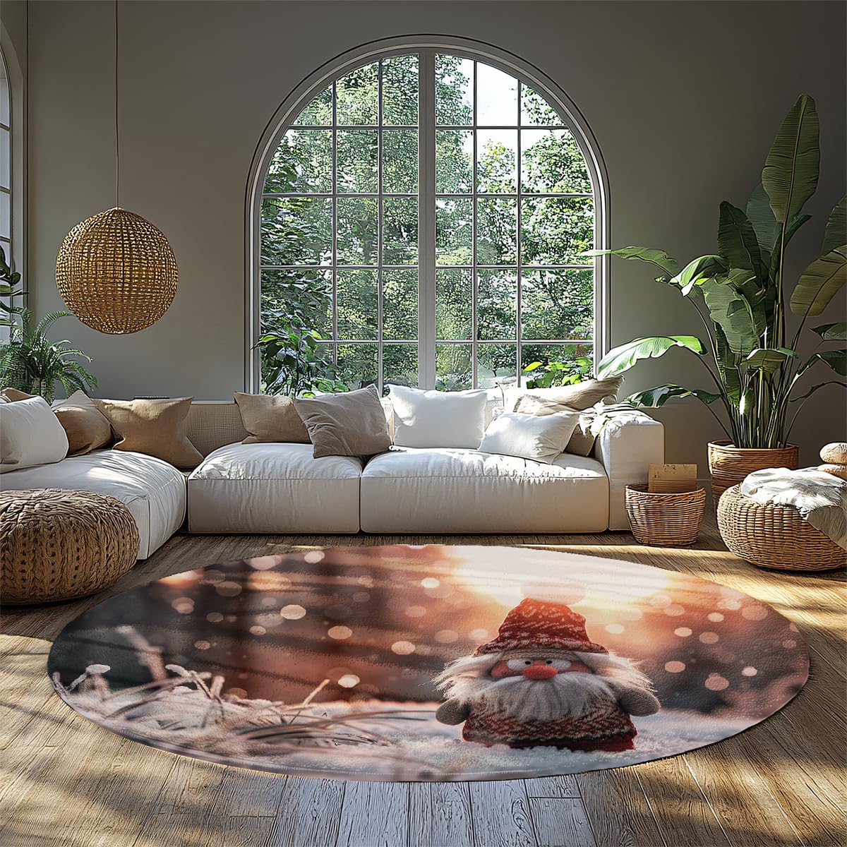 Tapis de Noël lavable 120 cm avec scène de neige et Père Noël