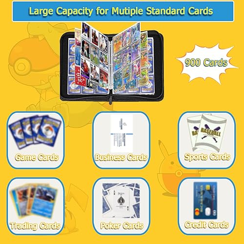 Miniatura 6 de Balmado Carpeta de tarjetas coleccionables Carpeta para tarjetas para 900 tarjetas con 50 hojas de carpetas extraíbles para tarjetas, carpeta de