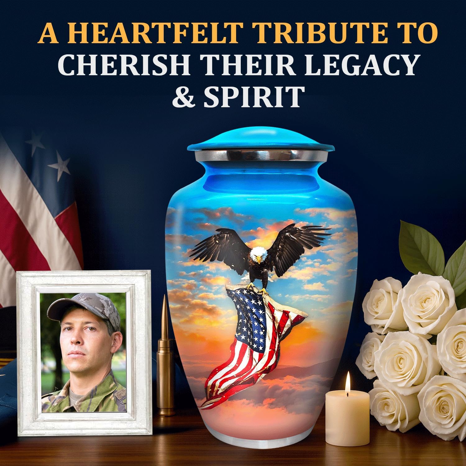 Urn for Ashes Adult Male - Patriotic Cremation Urns for Human Ashes Adult Man with Eagle & American Flag Designs - Elegant Memorial Urns for Veterans, Dad, or Husband - Image 4