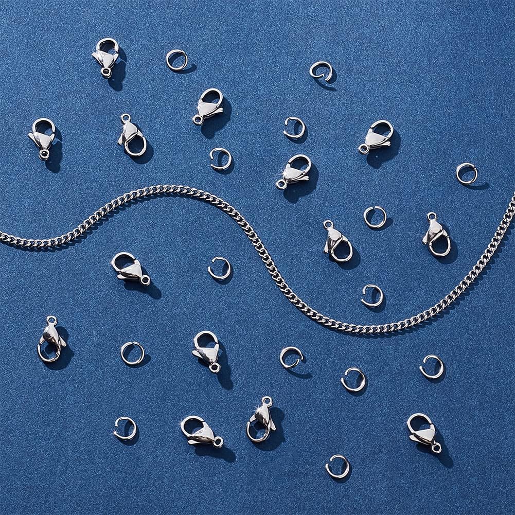 PH PandaHall 33 Feet 304 Stainless Steel Curb Cable Chain 2mm Link Necklace Chain with 20pcs Lobster Claw Clasps and 30pcs 6mm Open Jump Rings for Bracelets Necklaces Jewelry DIY Crafts Making - Image 2