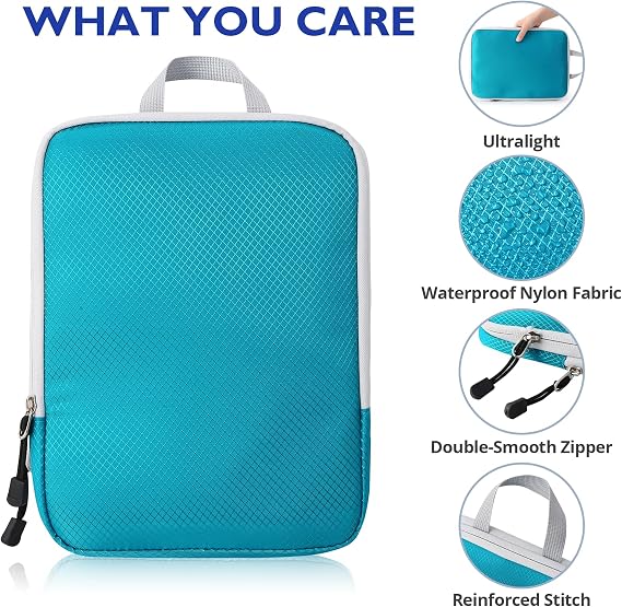 Compression Packing Cubes, 8 Set Packing Cubes for Travel Compression, Lightweight Compressible Package Organizer for Carry On and Suitcases, DustyBlue and Grey