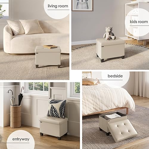 Miniatura 391 de Otomana plegable para dormitorio o sala de estar, con contenedores de almacenamiento, reposapiés para el extremo de la cama, soporta hasta 660 lb,