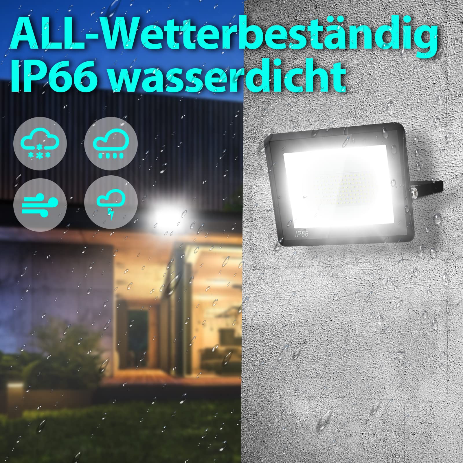 Lospitch LED Strahler, 100W Scheinwerfer Superhell 8500LM 6000K Kaltweiß Außenleuchte, Flutlicht IP66 Wasserdicht Außenstrahler für Garten, Auffahrt (Kein Stecker)