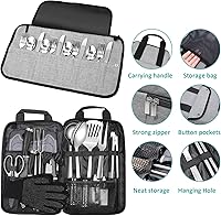 Vista 3 de Juego de utensilios de cocina para camping, accesorios de cocina al aire libre, kit de utensilios de cocina para viajes, caravanas, barbacoas, acero