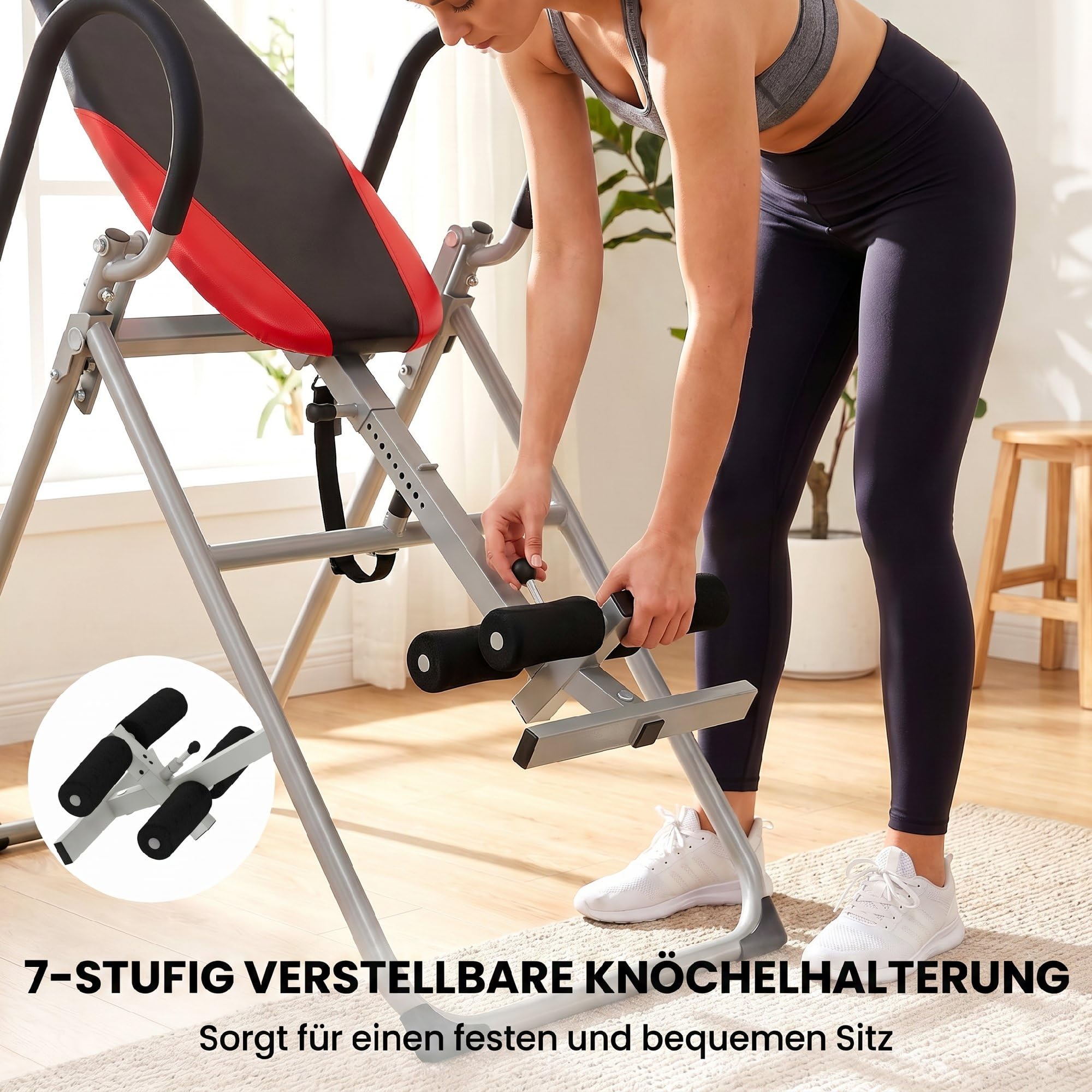 SPORTNOW Inversionsbank Klappbar Inversionstisch mit Verstellbarem Knöchelverschluss Sicherheitsgurt, Ruschfest Schwerkrafttrainer zur Entlastung der Wirbelsäule Streckbank bis 120kg
