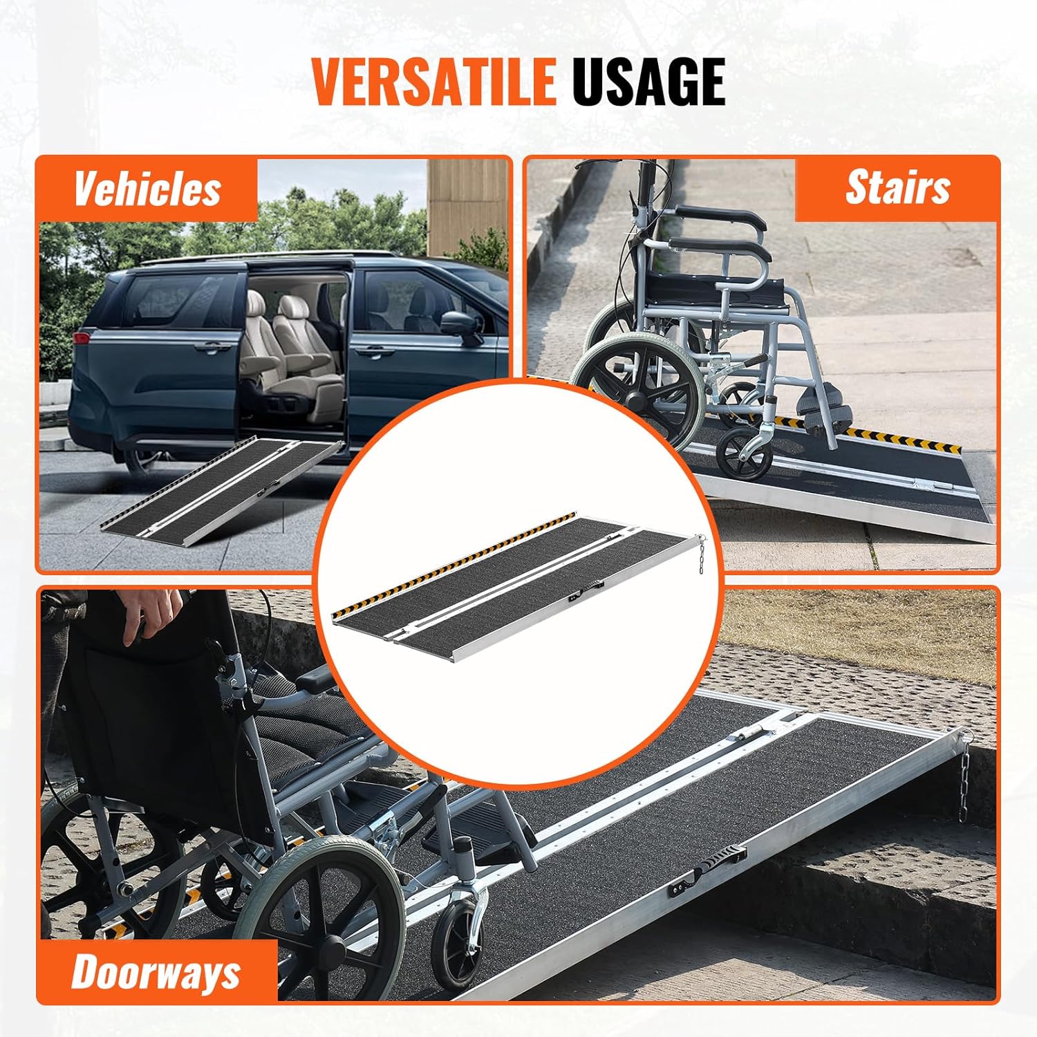 VEVOR Portable Wheelchair Ramp 4FT, Non-Slip Aluminum Folding Handicap Ramp, Door Threshold Ramps for Wheelchair for Home,Wheel Chair Ramp Steps, Cars, Scooter, Cart, Curbs, Stairs