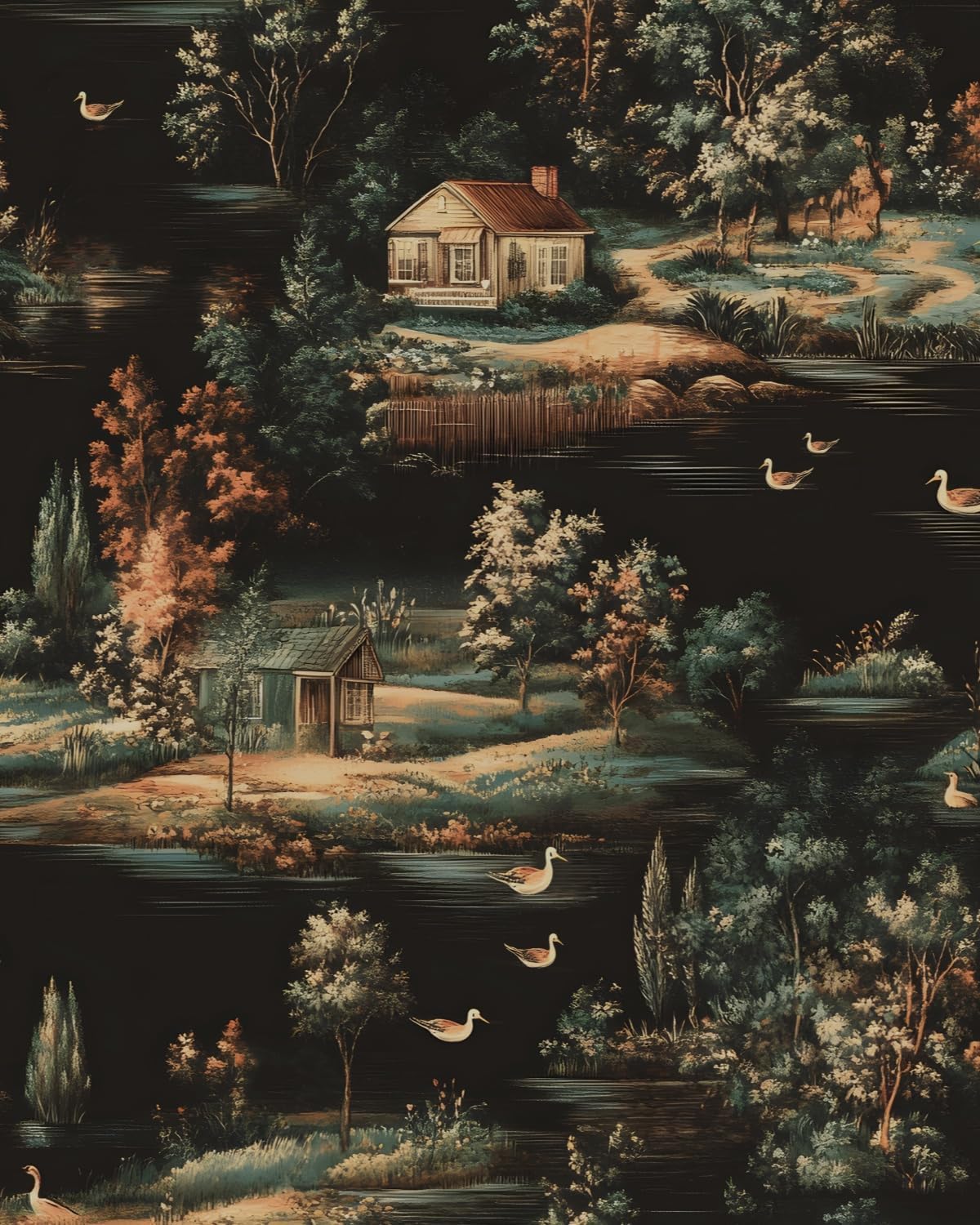 Extra Long Vintage Forest Wallpaper Peel and Stick Moody Woodland Contact Paper Tree Village Boho Wall Paper for Bedroom Bathroom Closet Accent Wall Removable 17.5 x 393.5In