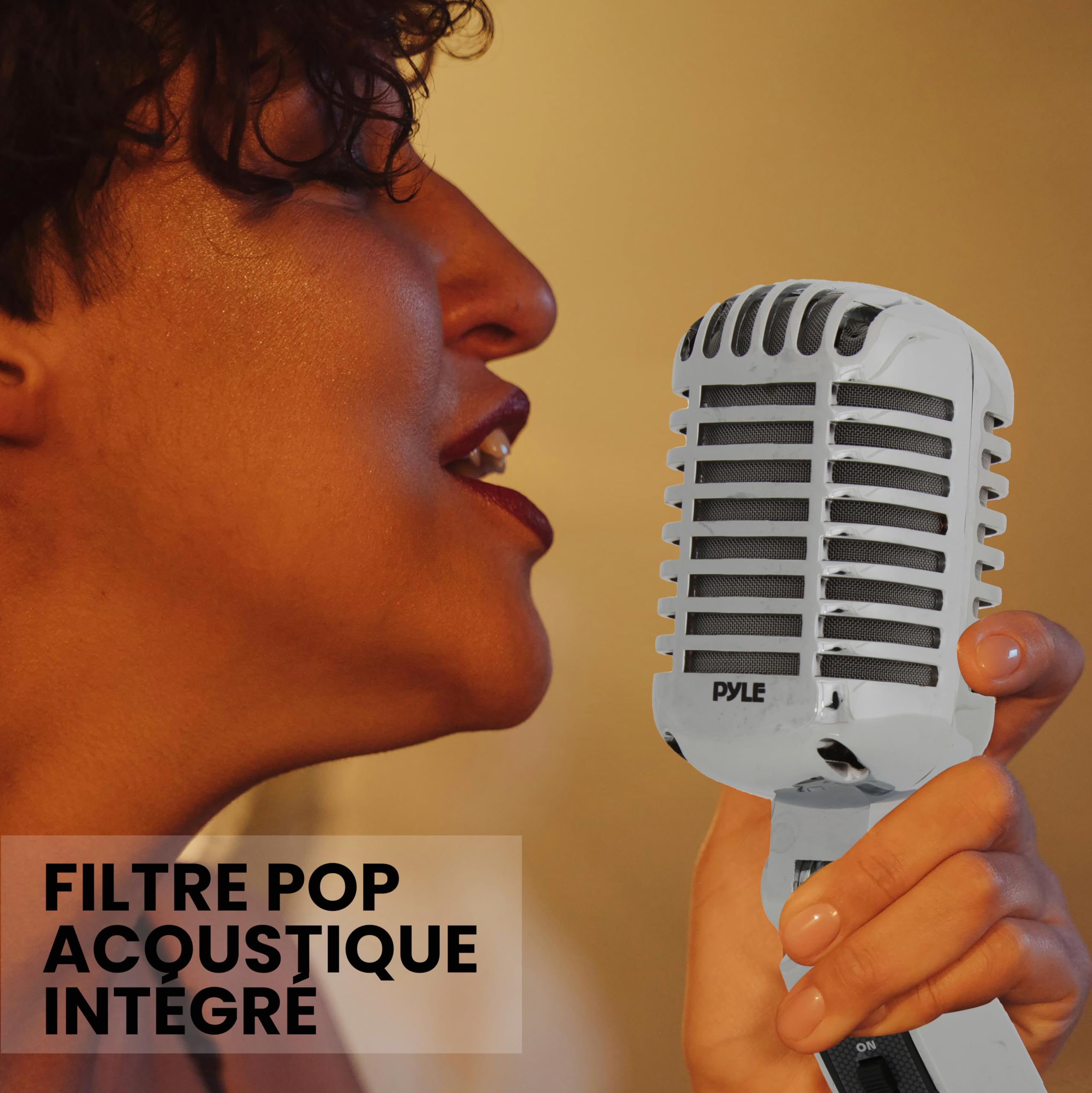 Microphone Dynamique Vintage Fockety - Style Rétro, Cardioïde, Sortie élevée, Avec Support Rotatif Inclinable