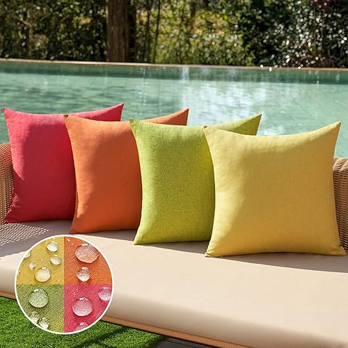 Miniatura 1 de MIULEE Paquete de 4 fundas de almohada decorativas para exteriores, fundas de almohada impermeables de lino para patio, jardín, tienda de campaña,