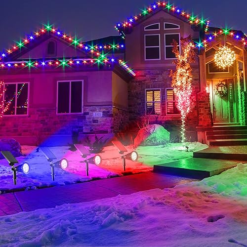 Miniatura 7 de Foco solar para exteriores, 7 luces LED que cambian de color 2 en 1, foco solar de paisaje, impermeable, luces de pared de seguridad para patio,