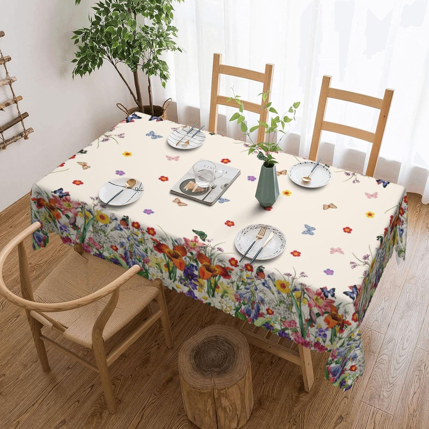 Colorful Flowers Table Cloths Decorative for Dining Room, Floral Washable Tablecloth for Home, Restaurant, Outdoor Party Table Cover 54x72 Inch image 2