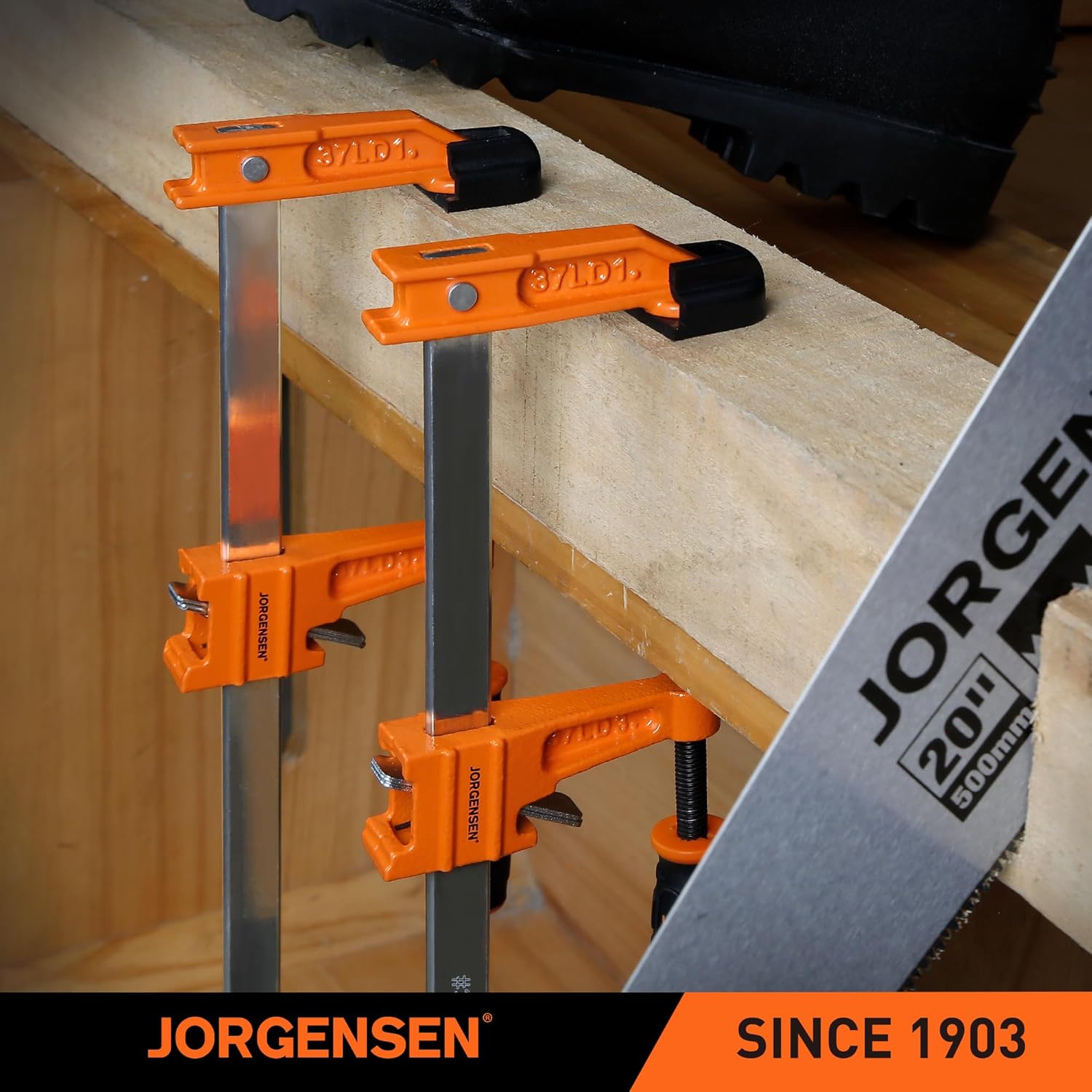 Jorgensen 6" Bar Clamp Set, 2-Pack Steel F Clamp Light Duty, 300 lbs Load Limited, for Woodworking, Metalworking, DIY