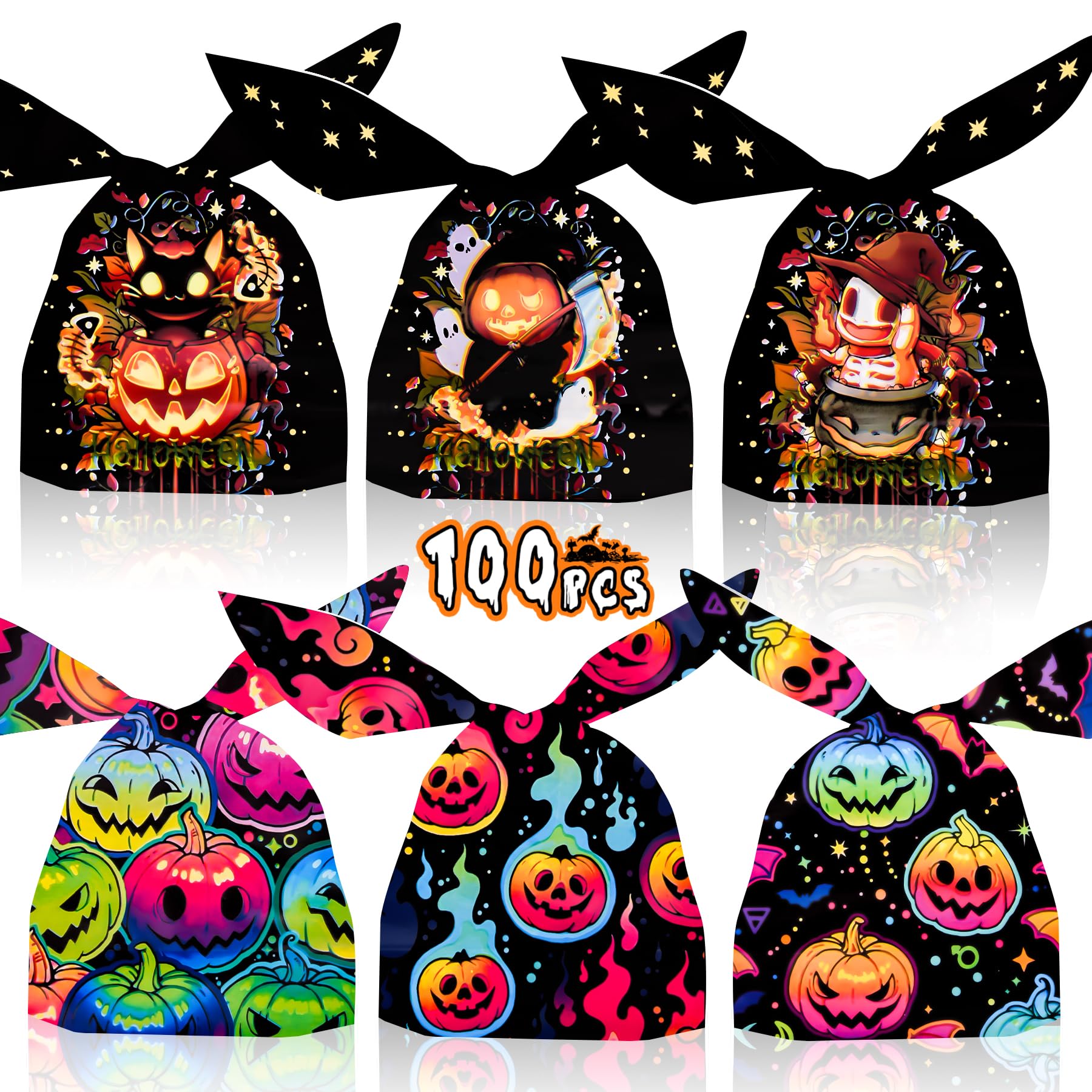 Craftdady Halloween Süßigkeitenbeutel – 25 Stück, Mit Hasenohren, Ca. 22x13 Cm, Kunststoff, Für Süßes Oder Saures