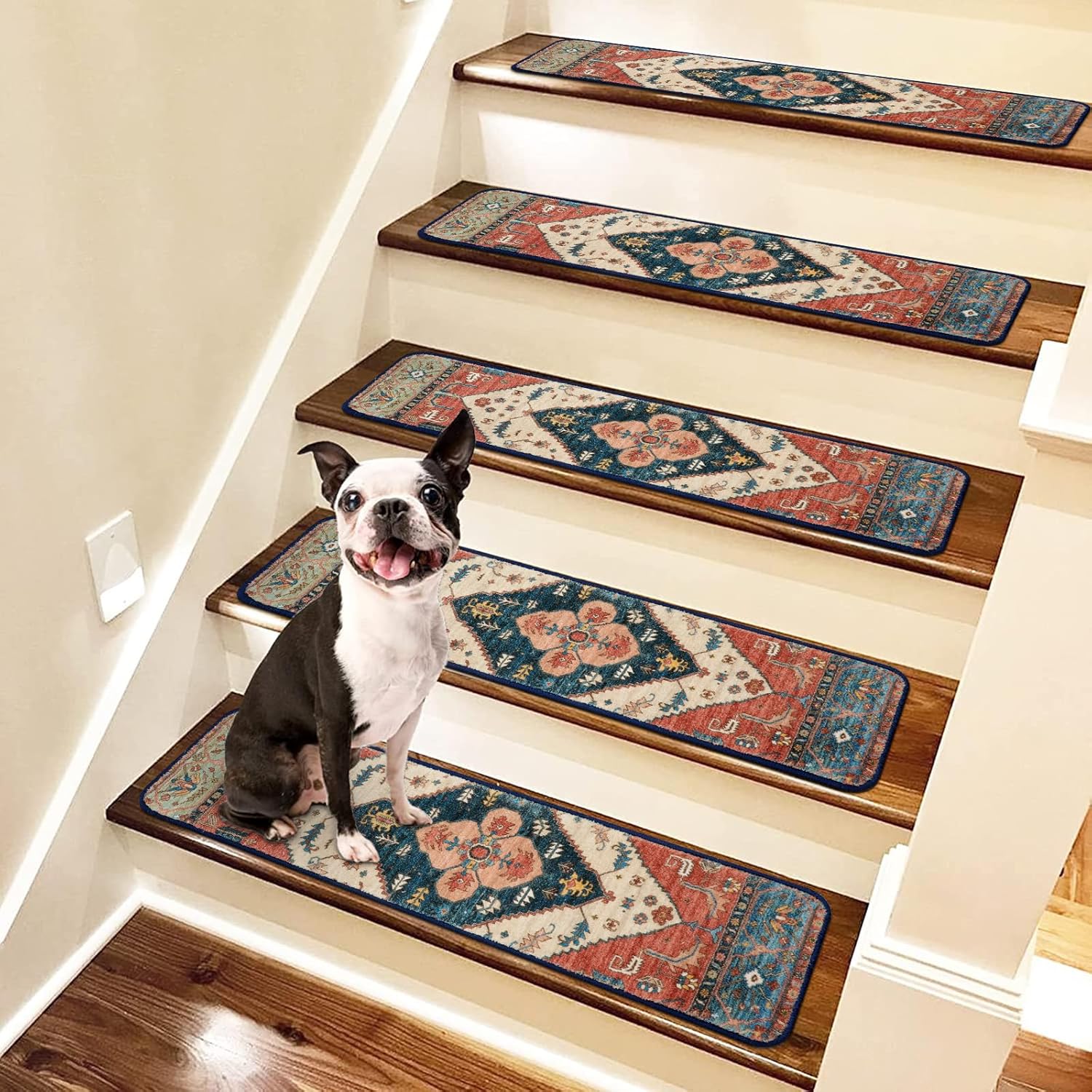 OJIA Extra Non-Slip Stair Treads Indoor, 30"X8" Stair Runners for Wooden Steps, Carpet Stair Treads Soft Stair Rugs for Dogs, Kids & Elders, Rubber Backing Stair Mats, 7PCS