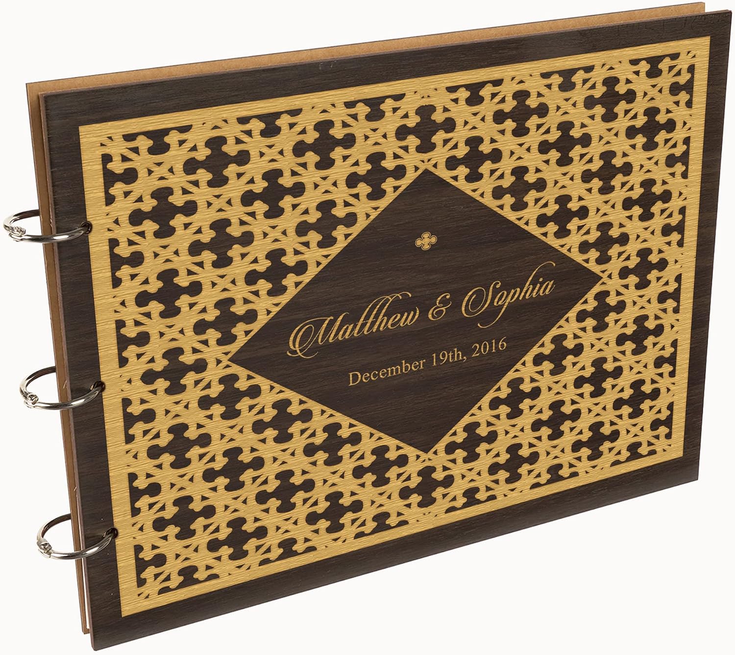 Darling Souvenir Personalized Engraved Laser Cut Wedding Guest Book Wooden Cover Sign-in Book Registry Guestbook Scrapbook-WZ