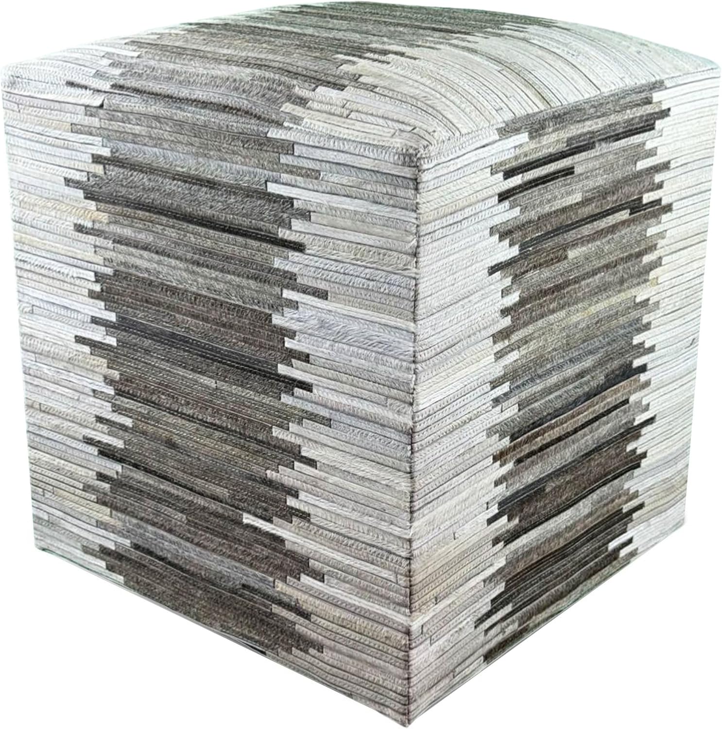 Canvello Luxury Ottoman Footstool, Ottoman footrest Square, Genuine Leather Ottoman, Leather Ottoman Bench, Leather Ottoman Brown, Leather Ottoman footrest (Checkered Stripes)