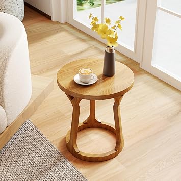 Kinfant Accent Side Table - Vintage Wood End Table Sofa Table with Bottom Shelf for Living Room, Bedroom, Office 1-Pack-Brown