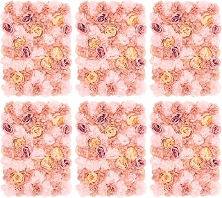 Bacocoo 6 PCS Flowers Wall Panel, 24x16inch Carnations, Autumn Pink 3D Flower Wall Decor Silk Flowers for Nails Room, Home Office, Wedding Backdrop, Bridal Shower, Baby Girls Room, Nursery.
