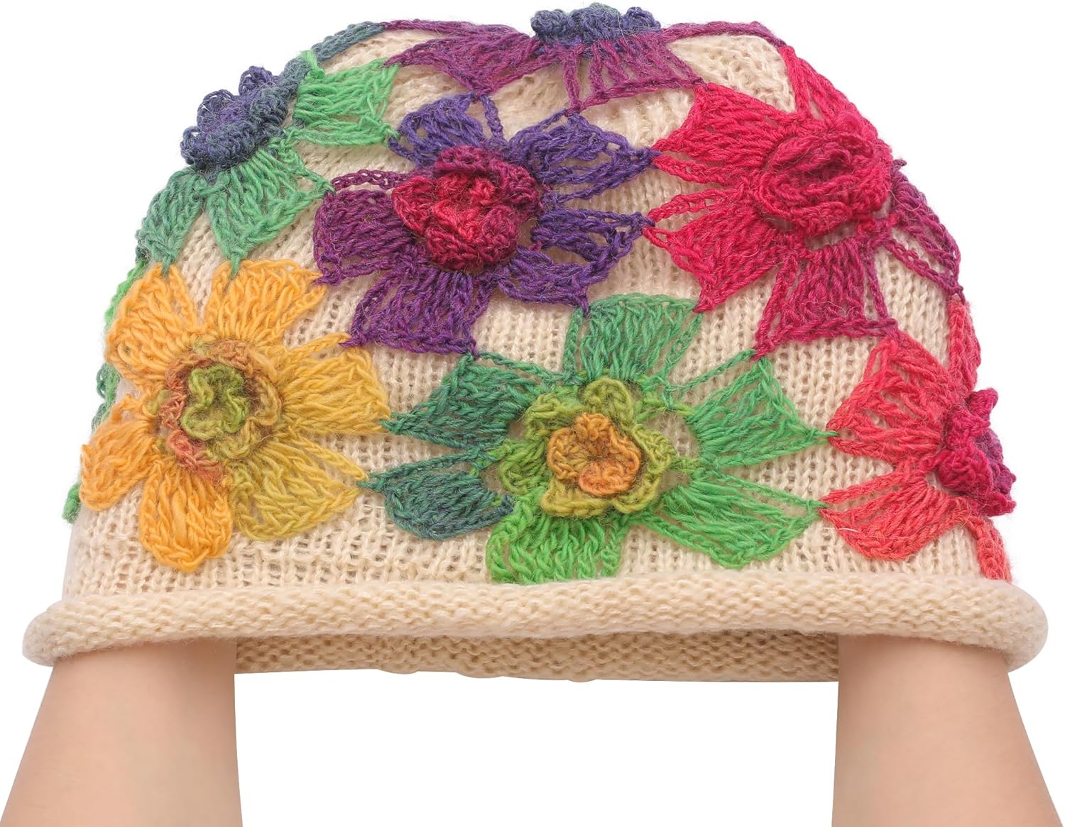 ZLYC Women Winter Knit Beanie Hat Soft Crochet Skullies Beanies with Flower Accent