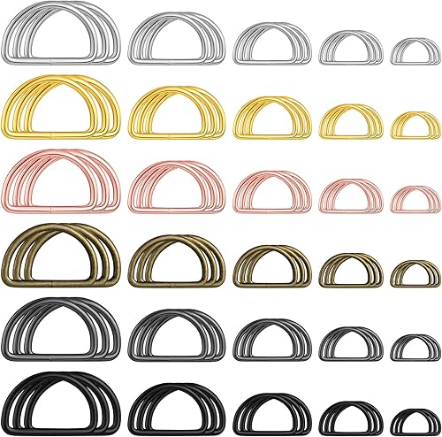 Shimeyao 90 anillos en D de metal de colores surtidos para monedero, hebillas en forma de D, multiusos, semicirculares para bolsas de hardware,