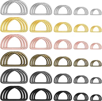 90 Pcs Metal D Rings, 5 Sizes for Bags Purse DIY Hardware, Assorted | 1/2 3/4 1 in Mix Pack, D Rings for Purse, Bag Making Hardware, Sewing Craft Buckle