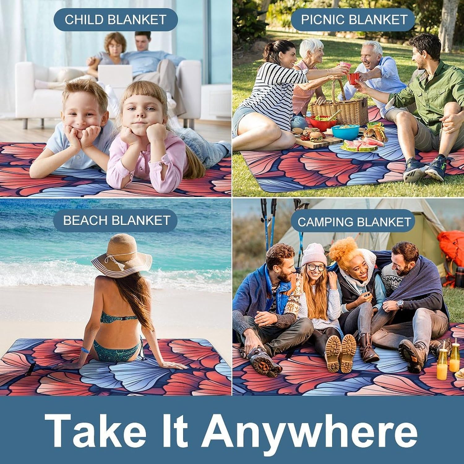 Art Deco Style Foldable Waterproof Outdoor Picnic Mat for Beach, Camping & Park - Outdoor Rugs with Sponge Padding