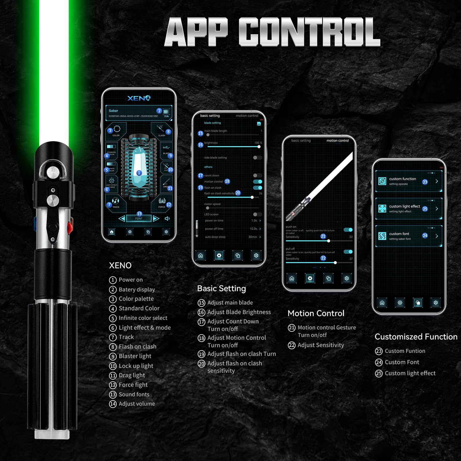 App-Steuerung Lichtschwerter Duell Lichtschwert für Erwachsene Smooth Swing RGB-Farben Veränderbar Lightsaber, Motion Control Licht Schwert mit 16 Sound-Fonts