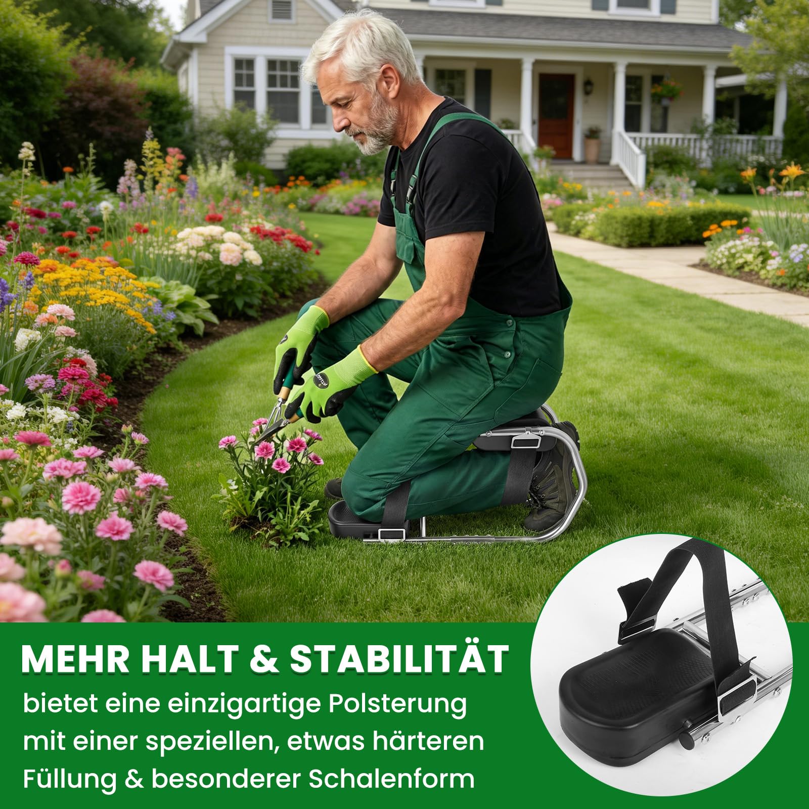 Rodillera para jardinería con función de asiento, comodidad para jardinería, soporte de rodilla ajustable, férula para piernas, 160 – 195 cm de altura, rodilleras en jardín, construcción y