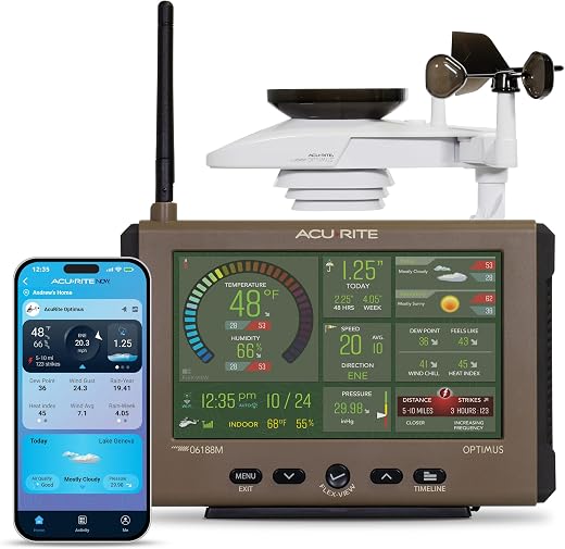 AcuRite Optimus Weather Station with Wi-Fi HD Display, Built-in Barometer, Lightning Detection, Indoor/Outdoor Temperature...