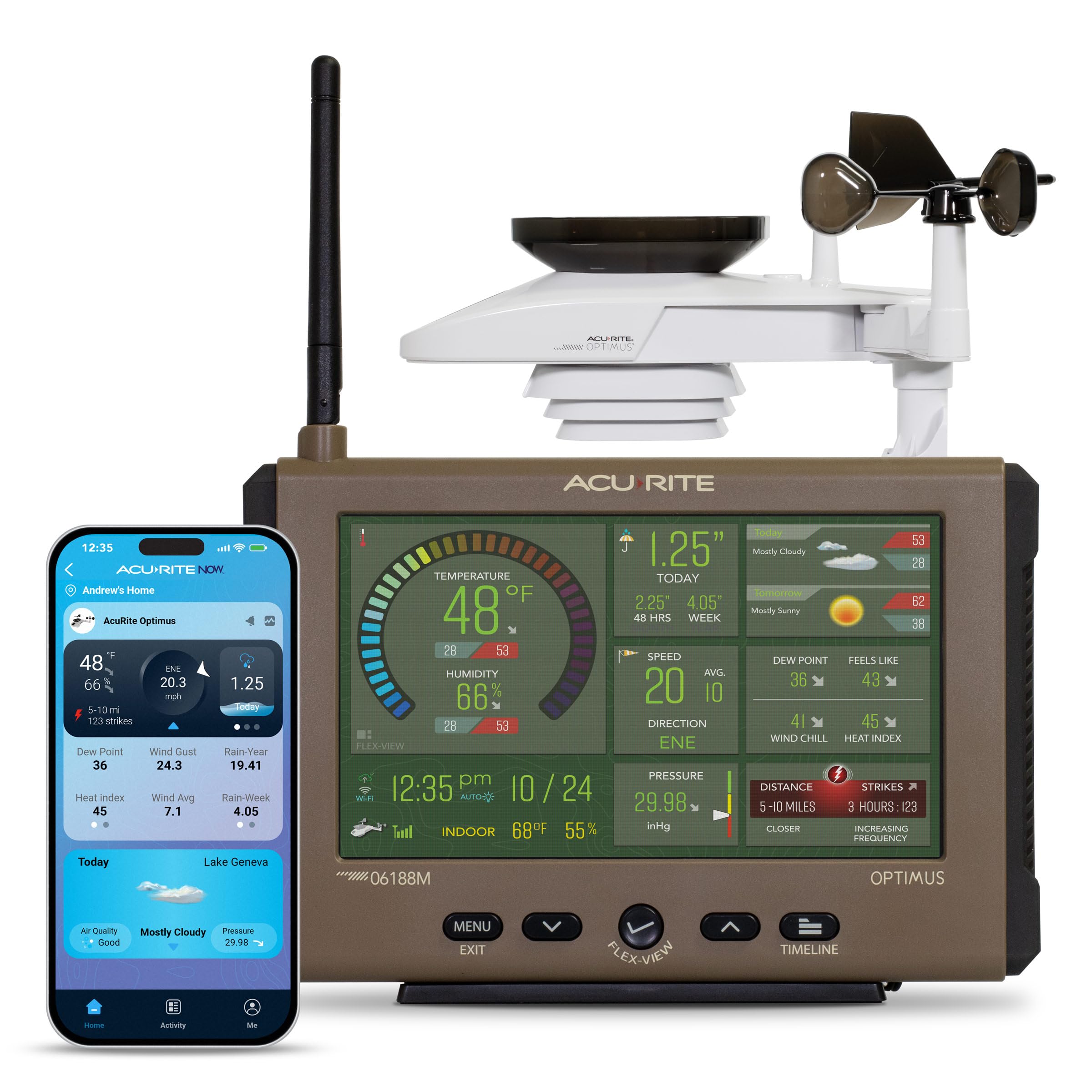 AcuRite Optimus Weather Station with Wi-Fi HD Display, Built-in Barometer, Lightning Detection, Indoor/Outdoor Temperature and Humidity, Wind Speed/Direction, and Rainfall Measurements (01216MCB)-image-48