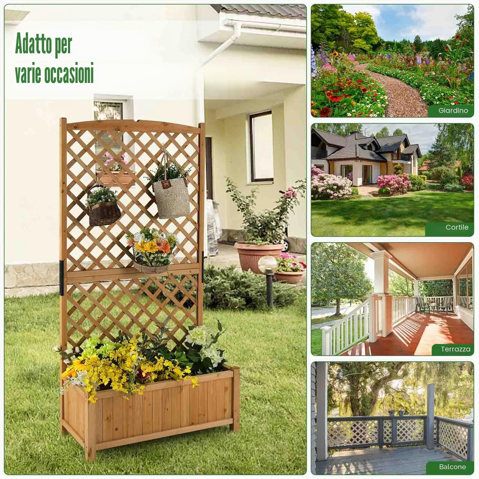 FANTASK traliccio con traliccio e foro di drenaggio, fioriera con fioriera in legno di abete, aiuola rialzata da giardino