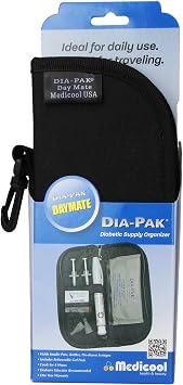 Medicool Dia-Pak Daymate Compact Diabetic Organizer Insulin Cooling Travel Case Water Resistant with Small Gel Pack | DP DAYM/BK