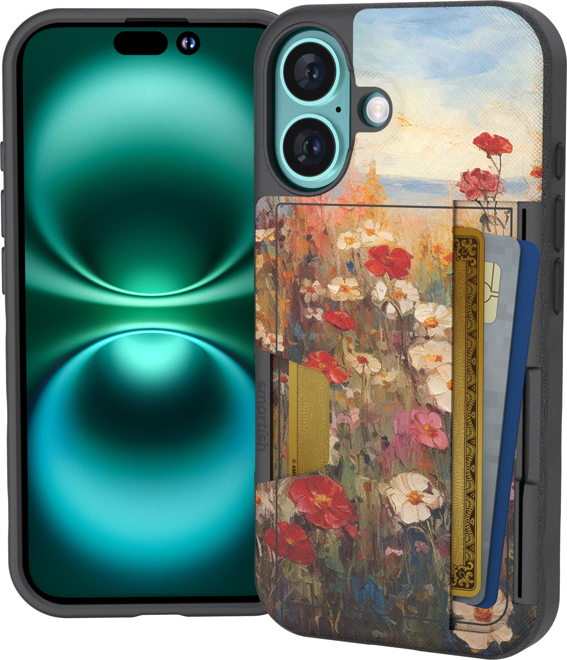 Smartish® iPhone 16 Wallet Case - Wallet Slayer Vol. 2 [Slim + Protective] Credit Card Holder w/Kickstand - Drop Tested Hidden Card Slot Cover