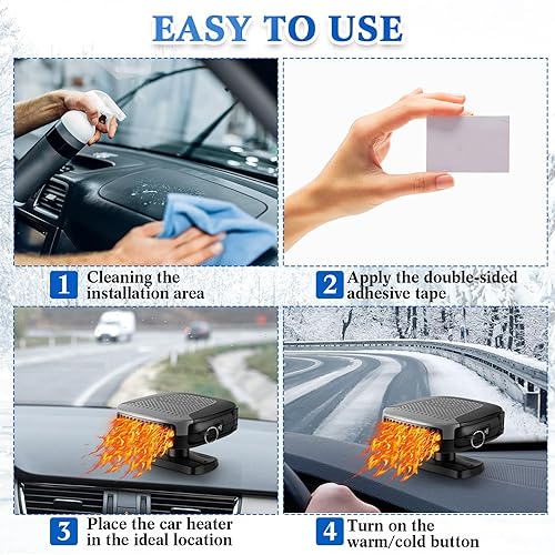 Miniatura 5 de Calentador de coche portátil de 150 W 12 V 2 en 1 para parabrisas de automóvil, descongelador, enchufe para cigarrillo, rotación de 360 grados,