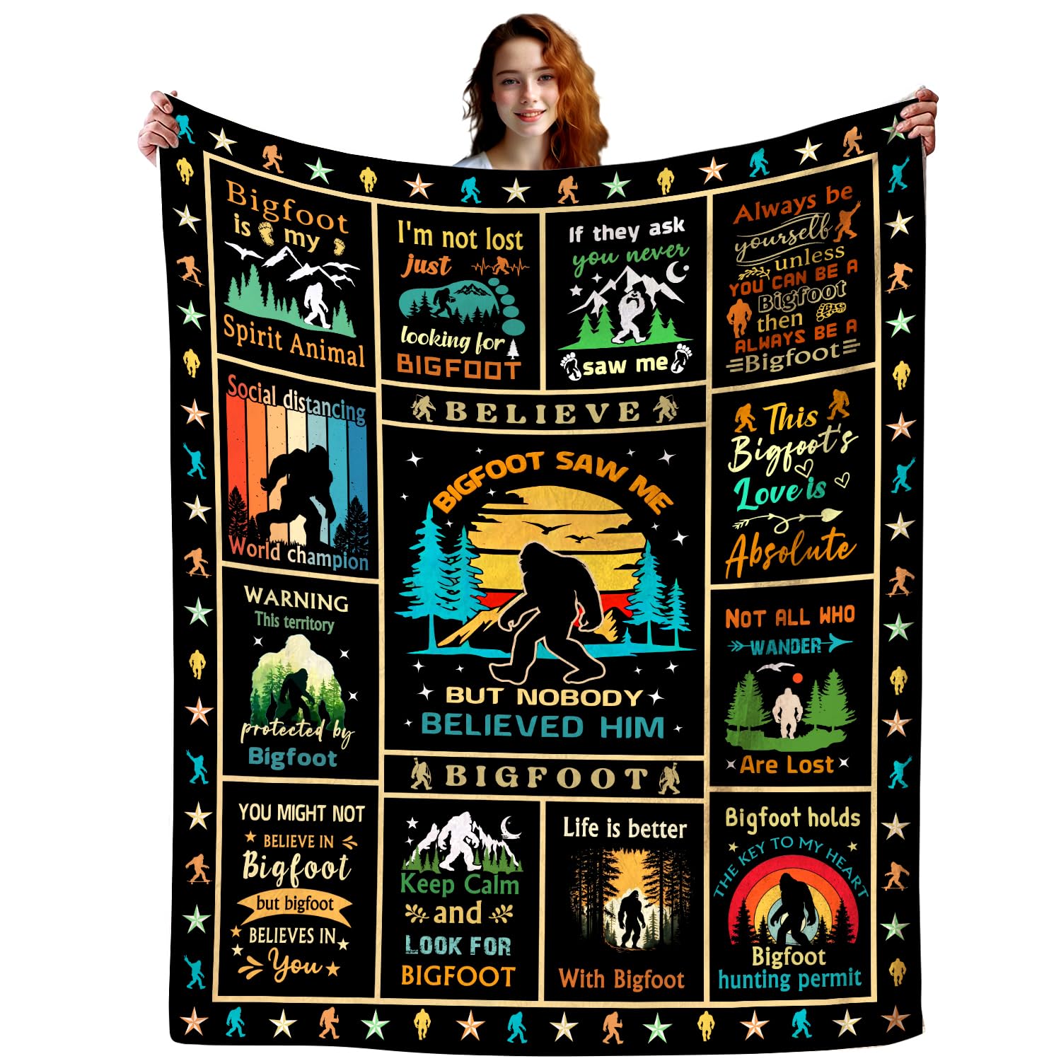 Zorkomr Men's Bigfoot Sasquatch Gifts For Wo Kids Boys, Funny Yeti Blankets And Throws, 60"X50"