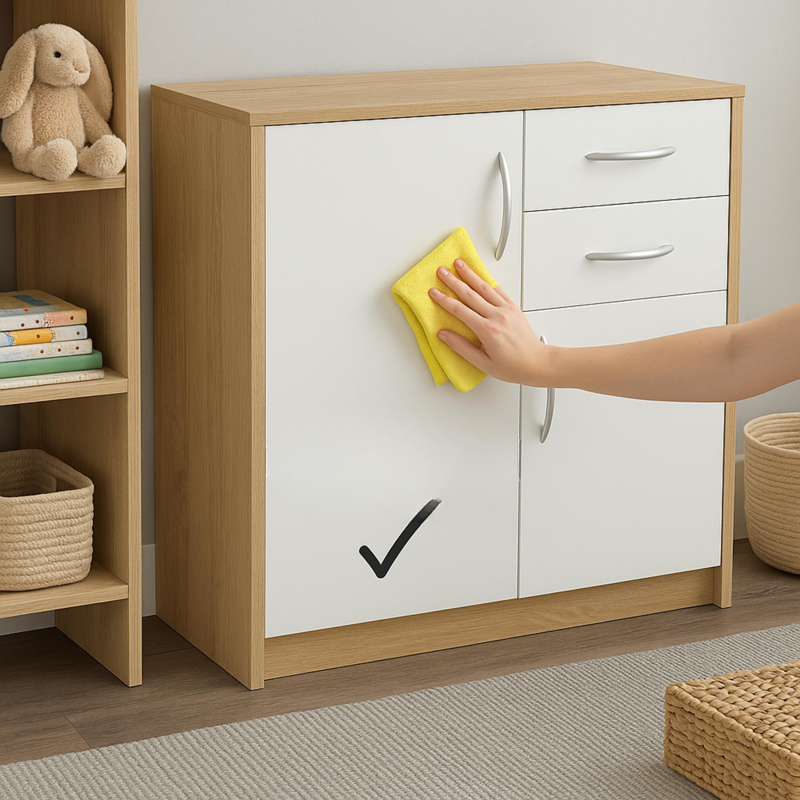 Meblando uniwersalna szafka 74 x 35 x 85 cm, komoda biała i dąb, szafka wielofunkcyjna na akta lub do korytarza, komoda z szufladami o szerokości 74 cm, szafka komodowa
