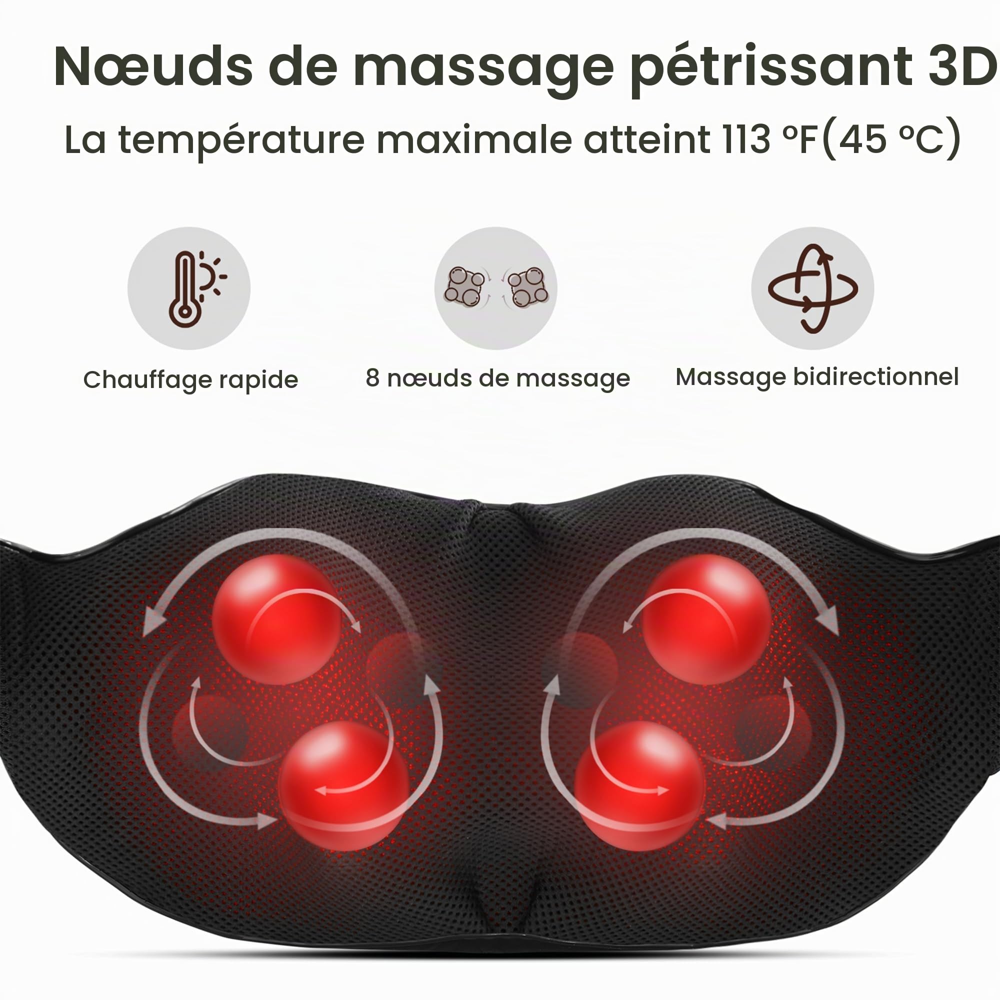 Électrique Masseur Cervical pour Dos et Cou avec Chauffage, Appareil Massage avec Rouleaux de Massage à Shiatsu 3D Rotation & Vitesse Réglable, Cadeaux pour Maman, Papa, Amis