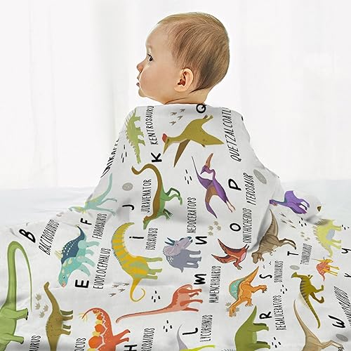 Miniatura 7 de Manta de dinosaurio del alfabeto, regalos de dinosaurio para niñas, niños pequeños, manta de 40 x 50 pulgadas, ligera, suave, cálida y acogedora