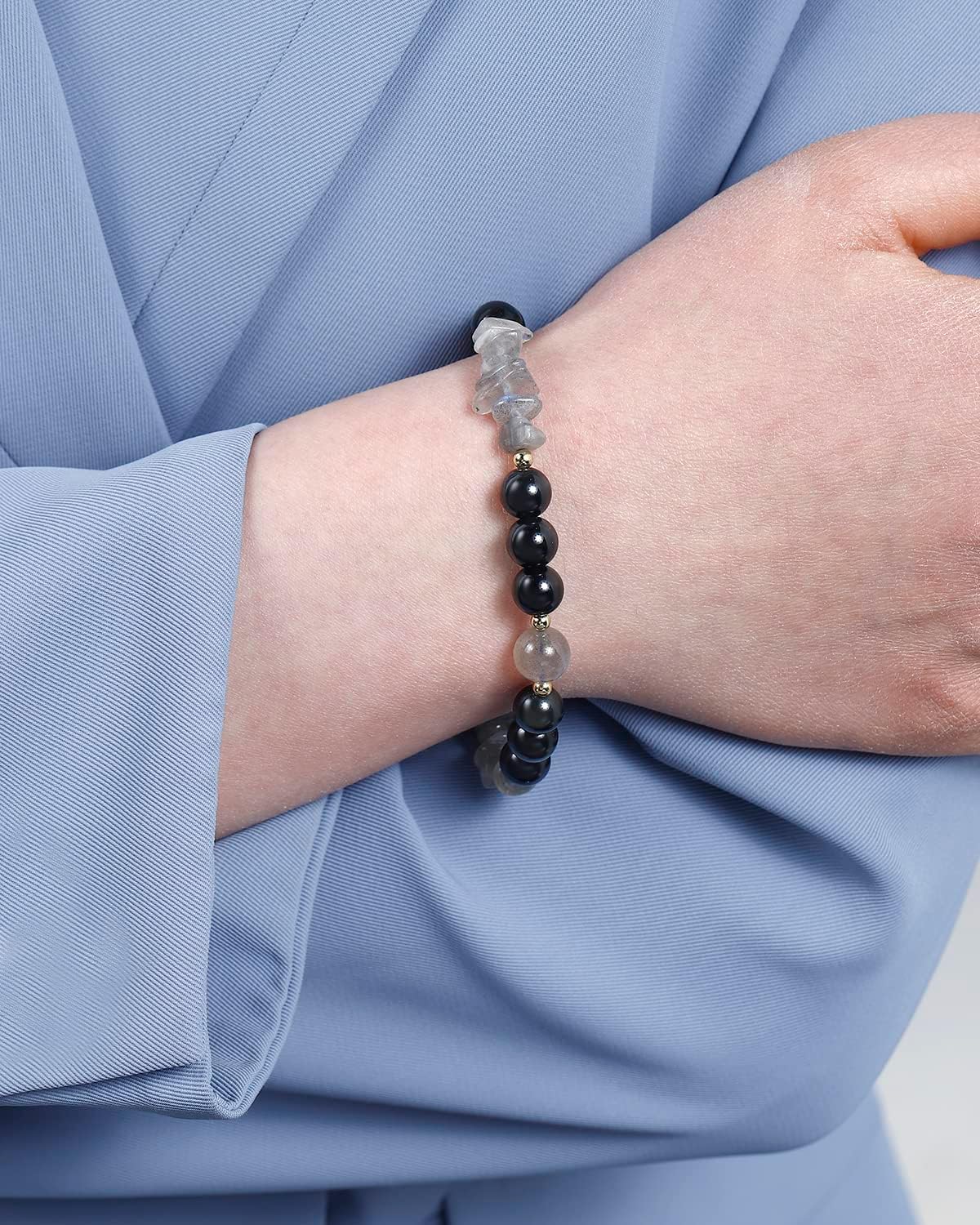 Jewever Natural Real Moonstone/Black Obsidian Bracelets Crystals and Gemstones Bracelet for Women Reiki Spiritual Handmade Amulet Protection Jewelry - Image 6