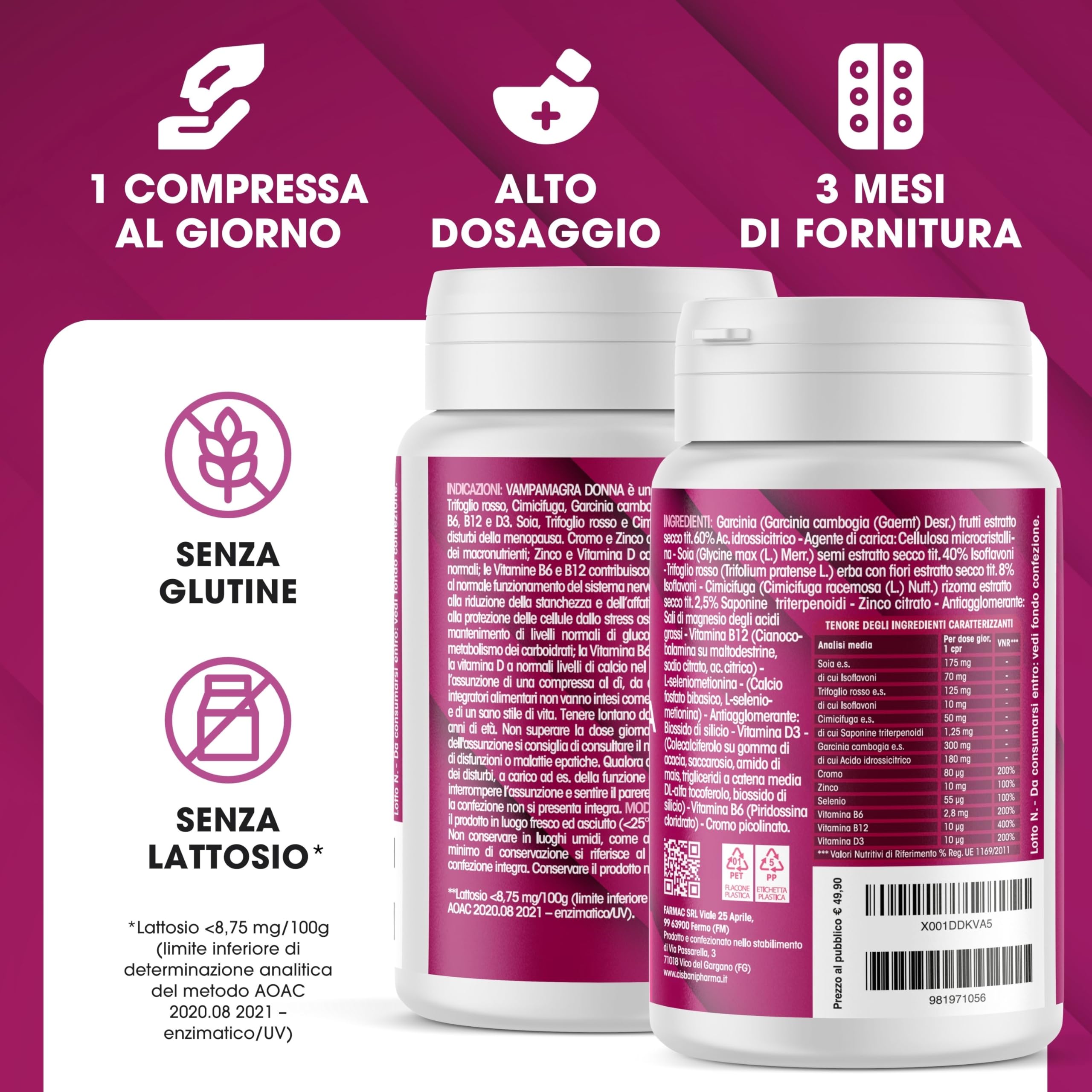 CISBANI PHARMA Vampamagra Menopausa Integratori, Regola l'Attività Ormonale grazie a Trifoglio Rosso, Cimicifuga e Soia - Riduce i Disturbi come Sudorazioni – 90 compresse