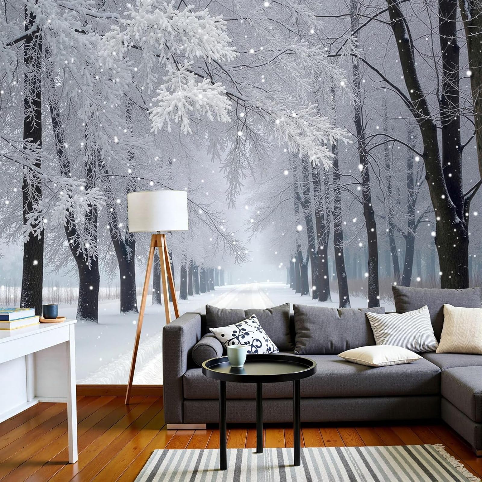 kfjhgbdshhj Photo Wallpaper, Winter Silent Forest Non-Woven Snowy Streets XXL Modern White Wall Decoration Wall Picture for Living Room Bedroom,250cmx175cm Stickers - Frameless Painting - Poster