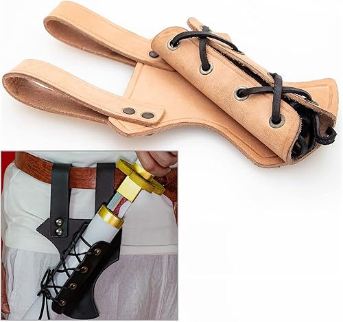 Miniatura 5 de Armory Replicas - Rana de espada de madera de halcón de cuero bovino genuino - Accesorio de soporte ajustable de inspiración medieval LARP Sable