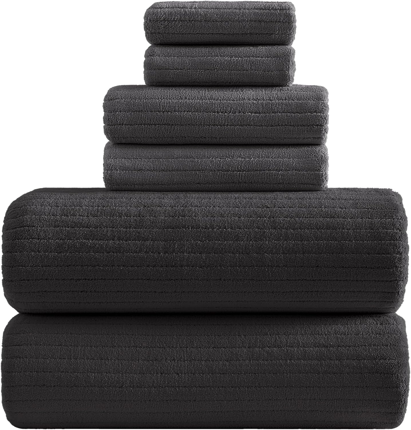 YTYC 39x78 Bath Sheets Extra Large Bath Towels Set for Adults Super Soft Absorbent Striped Microfiber Oversized Bathroom Towels - Charcoal Grey, 6 PCS