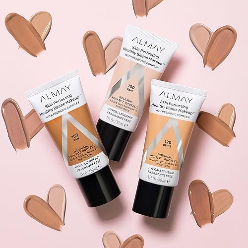 Miniatura 8 de Almay Skin Perfecting Healthy Biome Foundation Makeup con complejo prebiótico SPF 25, hipoalergénico, sin fragancia, 130 mediano, 1 onza líquida.