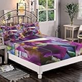 Decorative Bedding Sheet Set Cal-King Size, Rustic Deep Pockets Fitted Sheet & 2 Pillow Sham Set, Blooming Iris Flowers Orchids on Rustic Wood Print 3pc Bed Sheets Set, for Mattress (Deep: 5